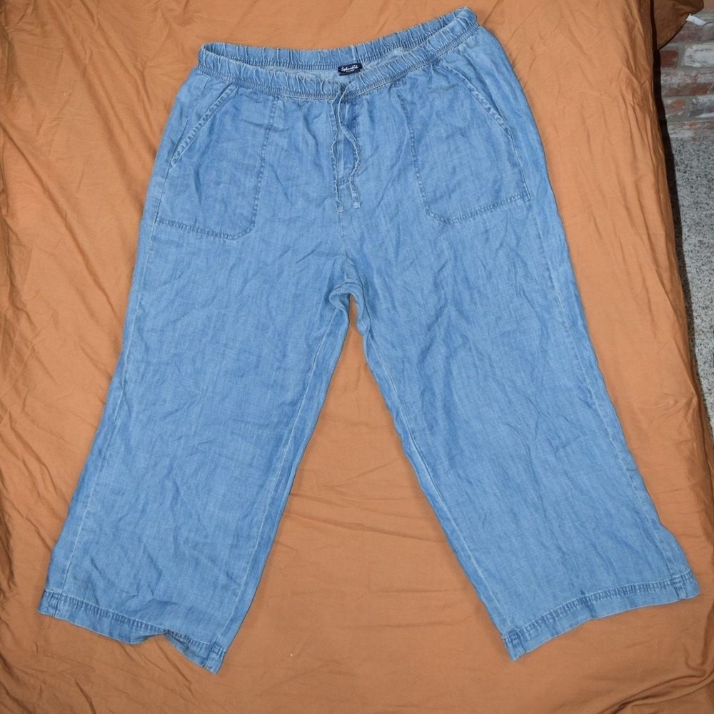Splendid Womens XXL Blue Chambray Wide Leg Drawstring Waist Cropped Pants